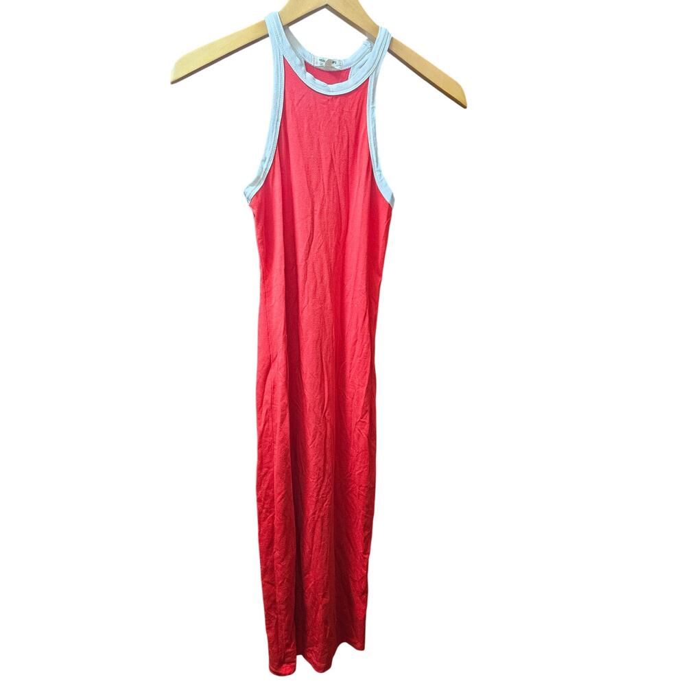 Heart & Hips Red Sleeveless Maxi Tank Dress w/ White Border - Casual Soft Knit